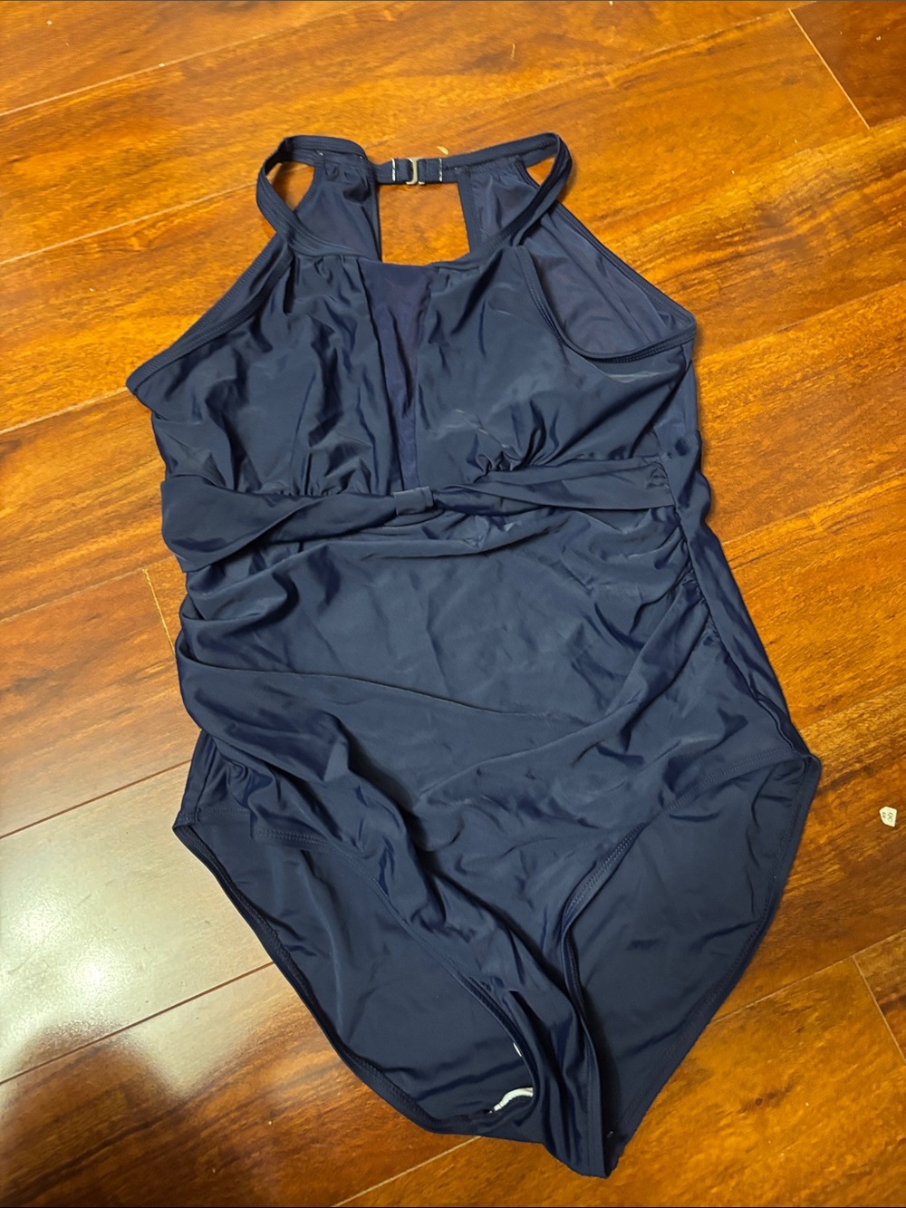 Women's Navy Blue One-Piece Swimsuit with High Neck